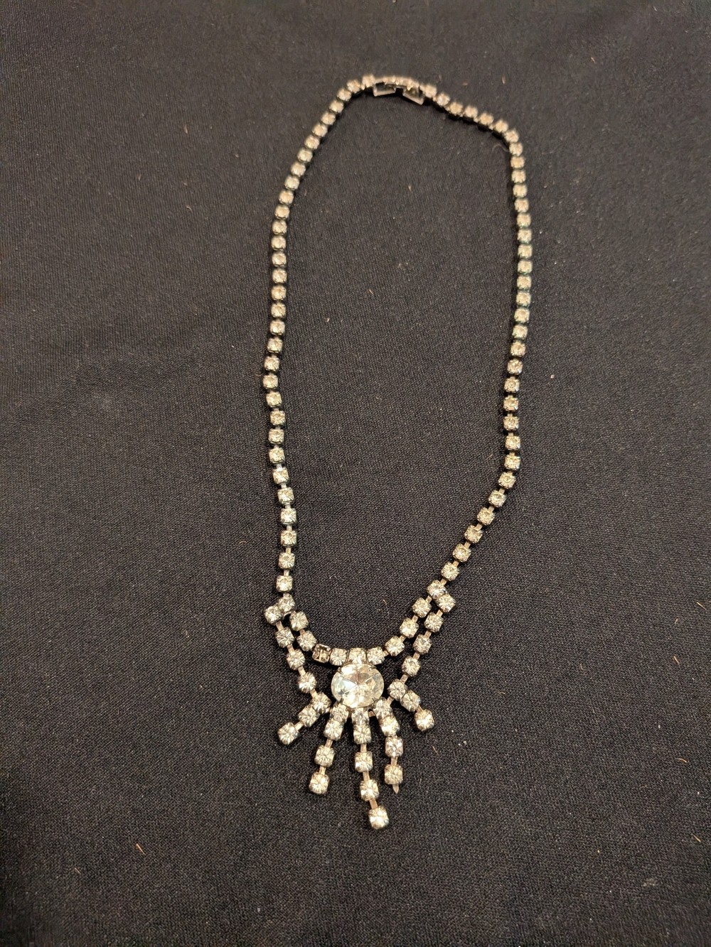 Vintage  1950s Crystal Drop Statement Necklace 8" - Clear Rhinestone